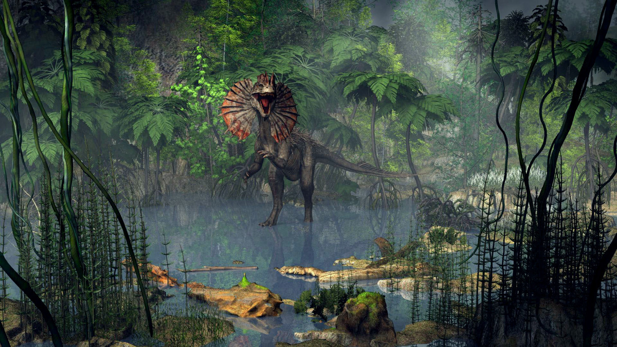 Dilophosaurus in den Sümpfen
