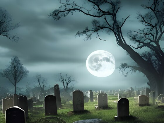 Der alte Friedhof in hellem Mondschein