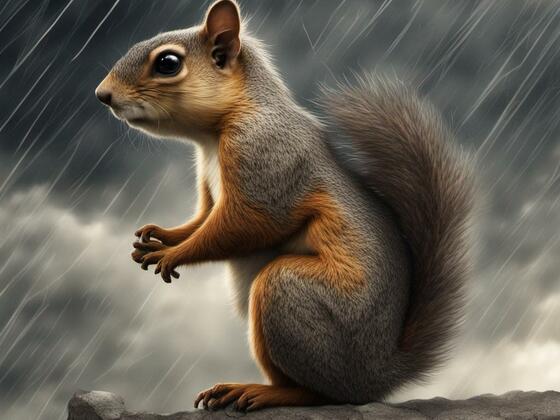 Eichhörnchen im Regen
