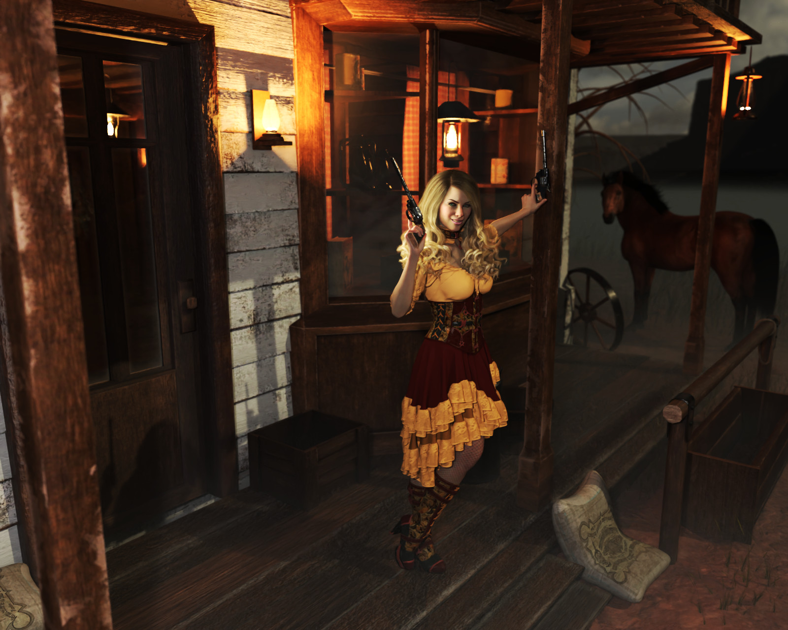 Cowgirl bewacht ihr Zuhause