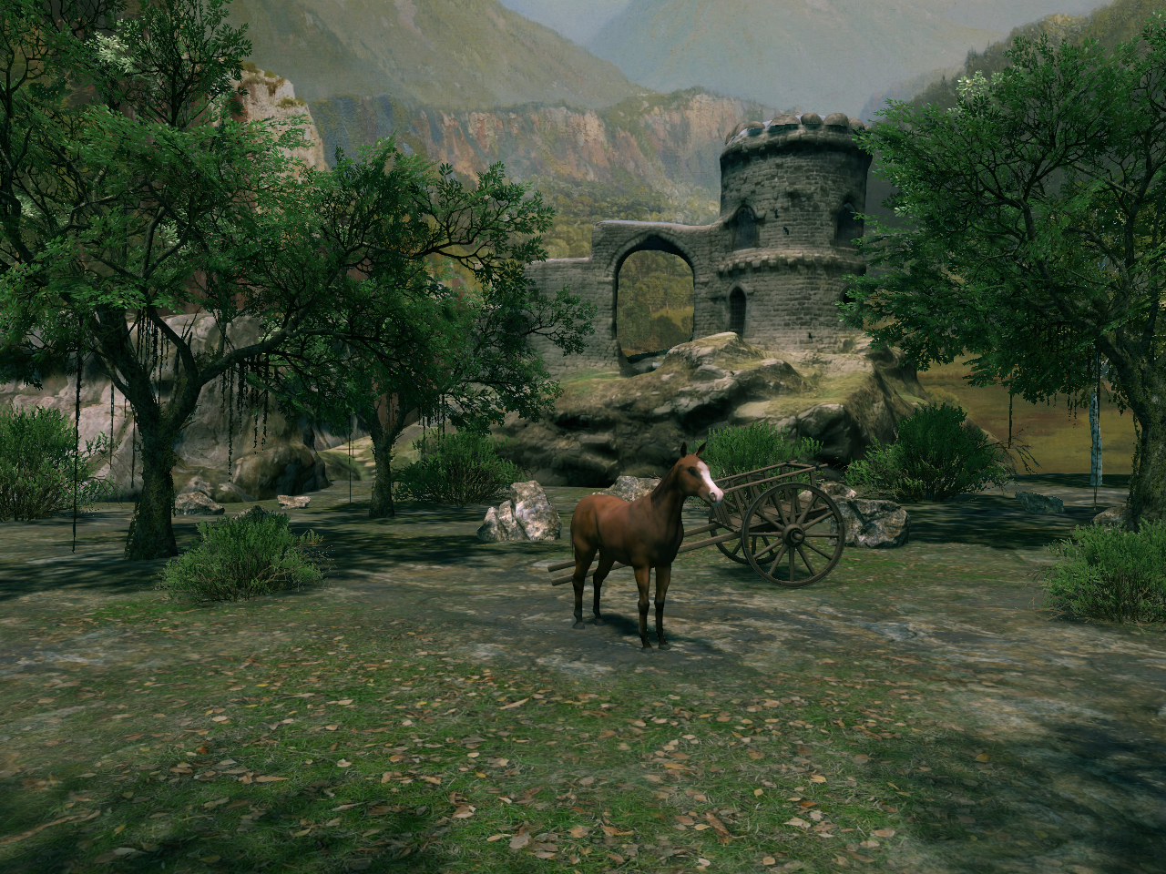 Landschaft mit Ruine Mow und Pferd