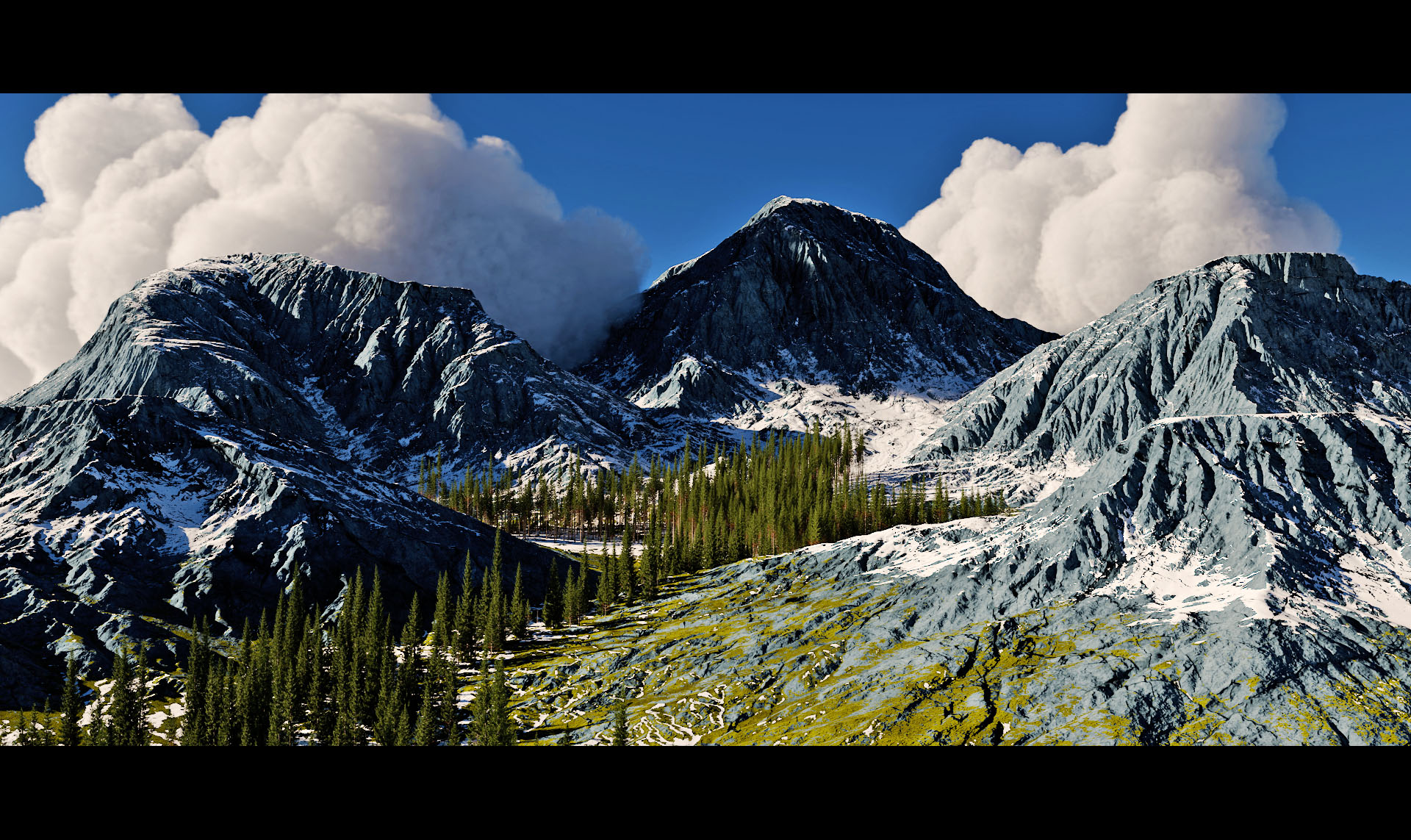 puffy Clouds/snowy Landscape
