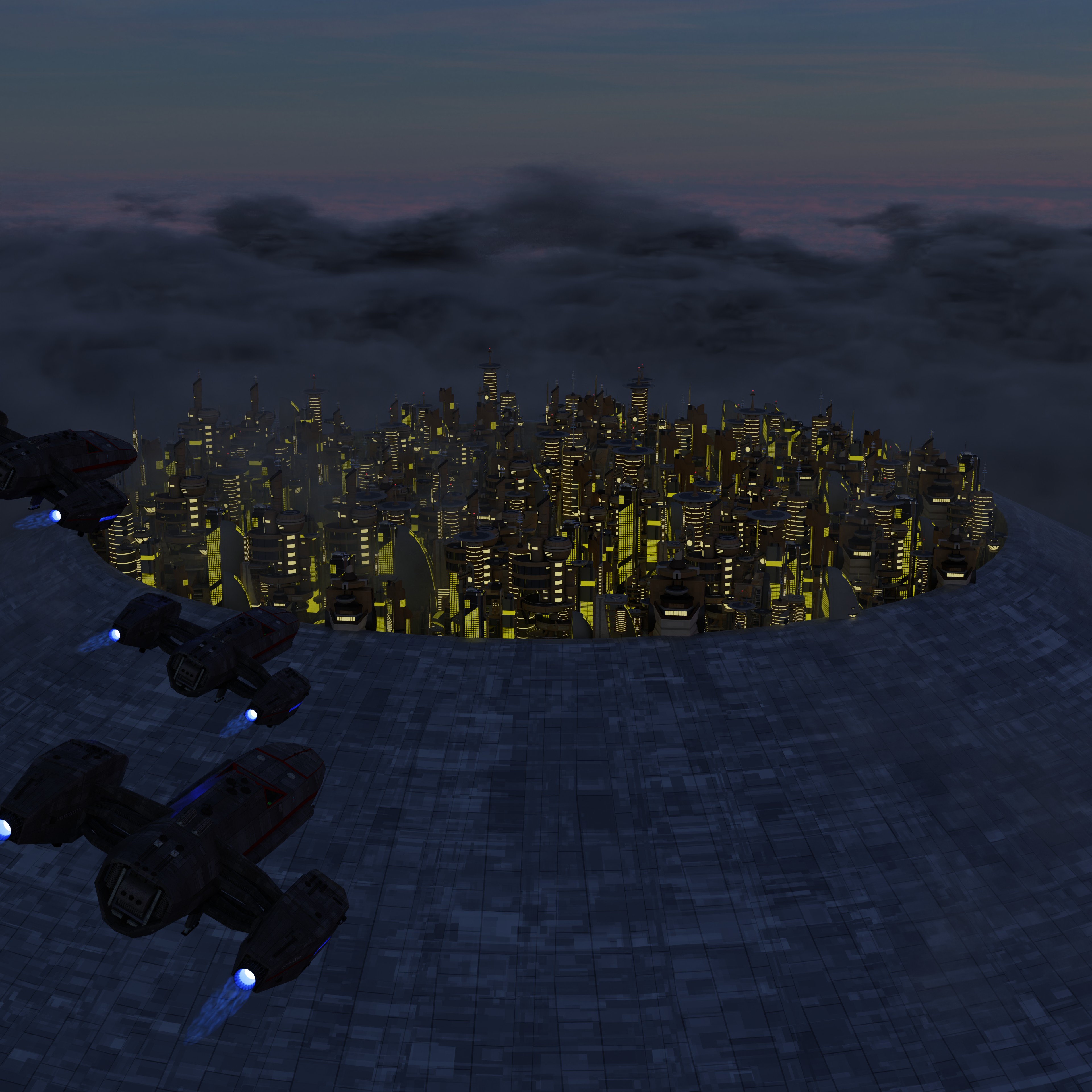 Stadt in den Wolken bei Nacht