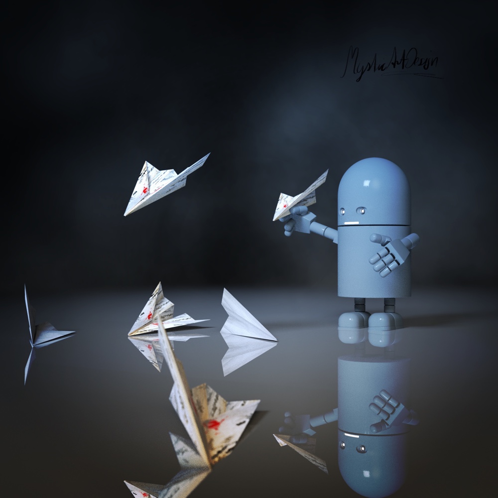 Cute little Robby and paper  airplane
