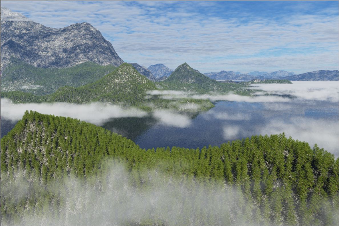 Berglandschaft mit Bergseeen und Lärchenwald