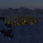 Stadt in den Wolken bei Nacht
