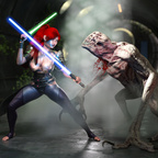 Sexy Jedi Lady vs Monster