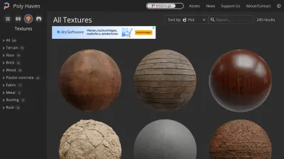 Screenshot der Webseite https://polyhaven.com/textures vom 2022-01-20