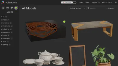 Screenshot der Webseite https://polyhaven.com/models vom 2022-01-20